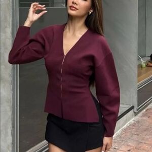 Zara Deep Burgundy V-Neck Cardigan
